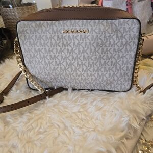 Used Michael Kors Signature Brown and Cream Crossbody Bag